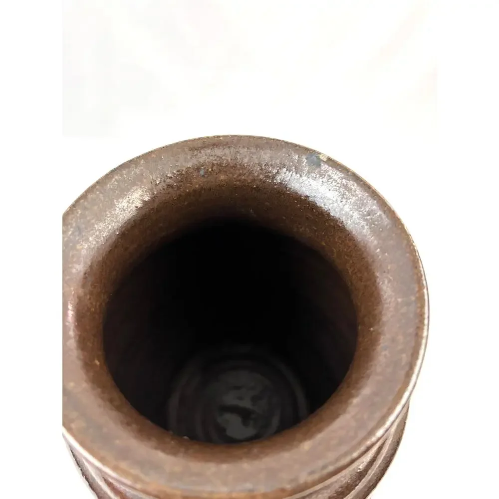 Vintage Studio Art Pottery Vase‎ Impressed Leaf Design Rustic Stoneware Glaze - Picture 8 of 10